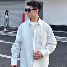字母印花美式衬衫外套男春秋季韩版痞帅高级感日系休闲长袖衬衣潮，男装衬衫，星座506A