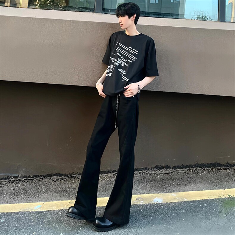 抖音得物品质cleanfit弹力黑色微喇直筒牛仔裤KZ06,男装牛仔裤,星座310A-4