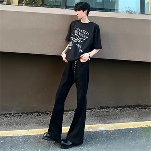 抖音得物品质cleanfit弹力黑色微喇直筒牛仔裤   KZ06图片