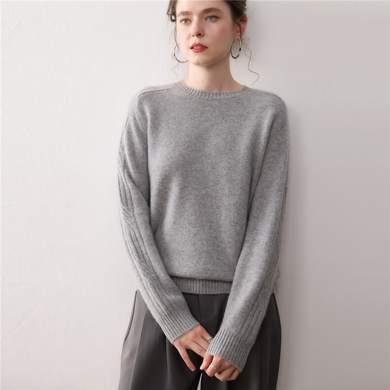 2025新款秋冬100%纯山羊绒衫女圆领针织衫宽松百搭毛衣套头加厚，女装针织衫/毛衣，暖绒情旗舰店