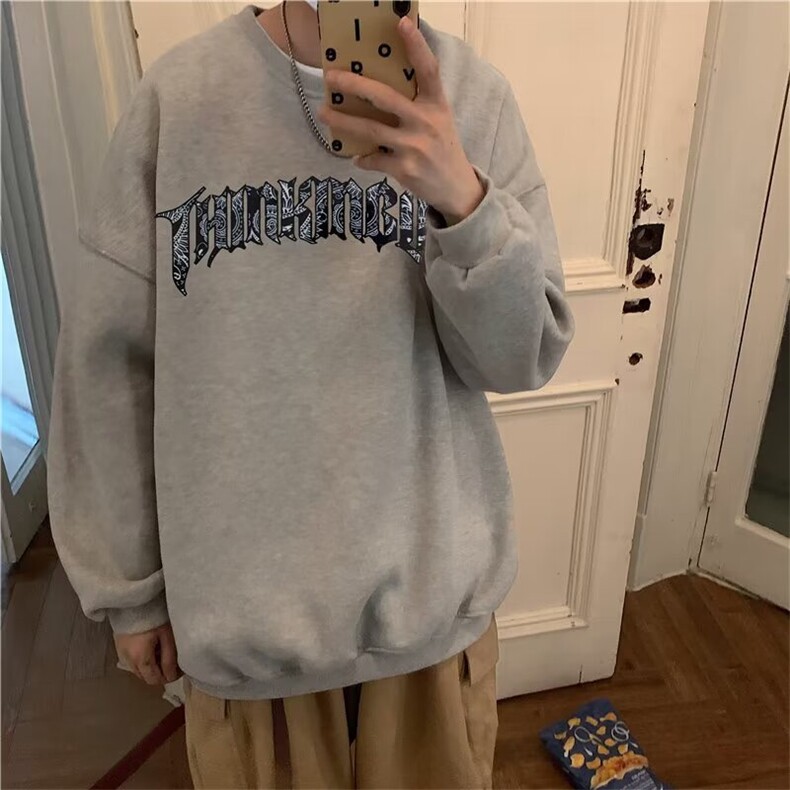 350g潮牌圆领宽松情侣长袖打底衫上衣服束口T恤卫衣Y10-P38网图,男装T恤,电商B245
