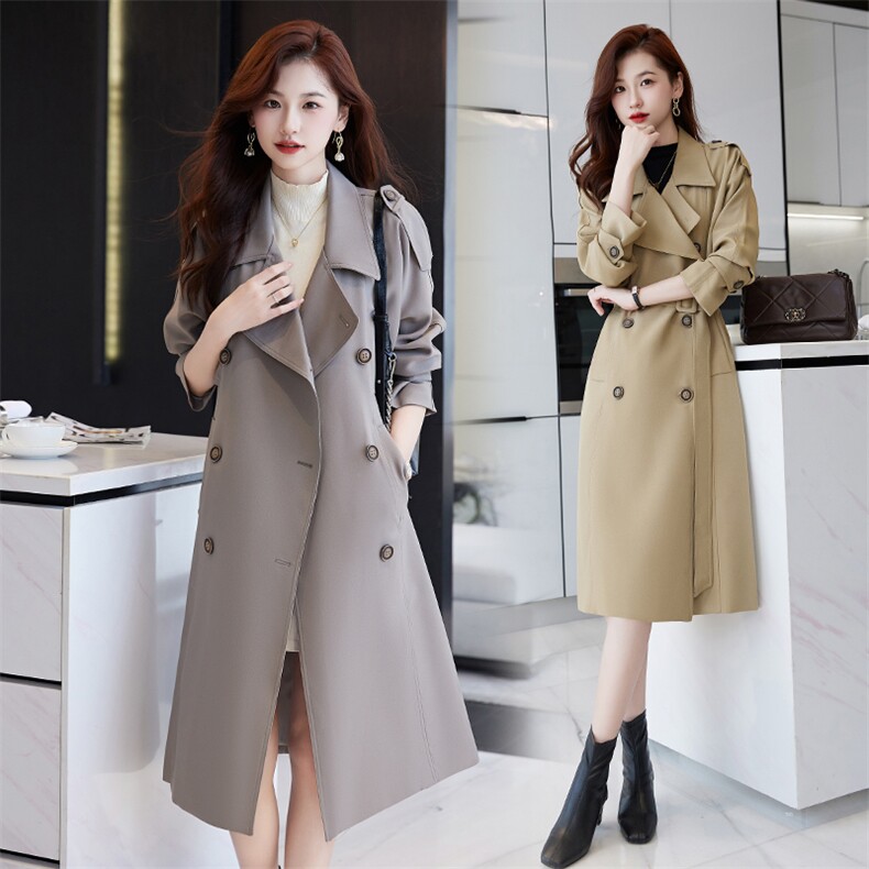 2025春秋新款韩版宽松显瘦大码休闲气质中长款过膝收腰风衣外套女，女装风衣，火爆靓佳人