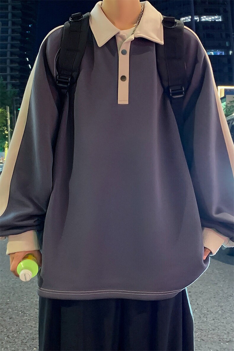 潮流宽松撞色polo领卫衣百搭休闲上衣WY2355,男装卫衣,电商A161