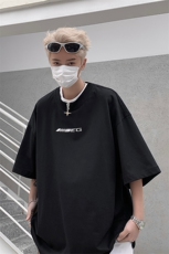 纯棉印花T恤X5492-TP30控价48金属感字母宽松短袖潮牌休闲T恤，男装T恤，电商A102-1