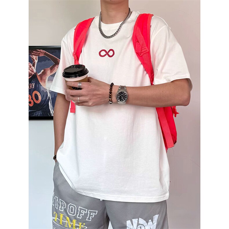 万针全刺绣解构设计260克重磅双纱纯棉高品质美式高街短袖T恤特35,男装T恤,电商A486-1
