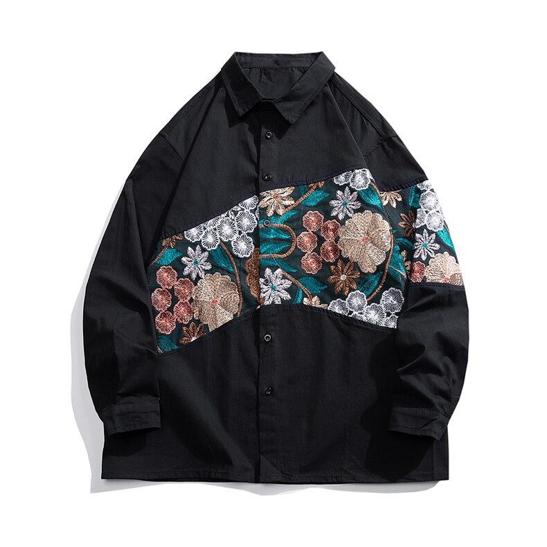 1刺绣潮M-5XL大码95%聚酯纤维5%氨纶长袖衬衫男CS9743P50控78，男装衬衫，星座226-2