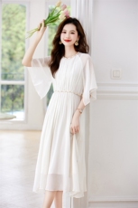 杭州真丝裙子女夏2026新款气质优雅高端重工镶钻链条真丝连衣裙，女装连衣裙，阿舍尔精品