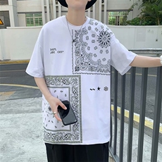 错位图腾休闲hiphop短袖T恤腰果花印花短袖男潮流五分袖T251-P25，男装T恤，星座512-2