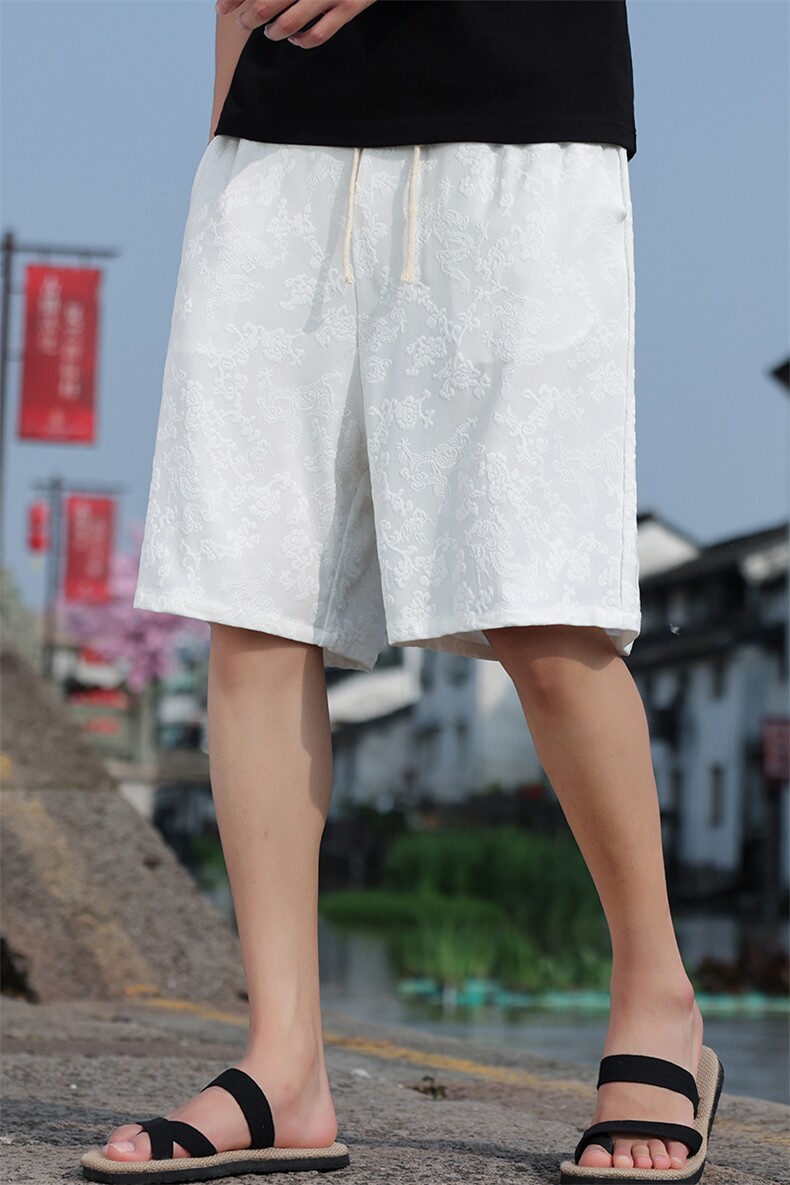 2025夏新款男装新中式风禅意龙纹提花针织休闲短裤DK100-P40,男装牛仔裤,电商B277(原6028)