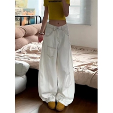 高街白色弯刀牛仔裤女春夏新款宽松显瘦高腰阔腿拖地裤KA9021，男装牛仔裤，星座1116A（原606A-3）