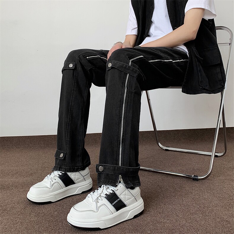 高街美式设计感长裤潮牌直筒链条牛仔裤潮炸街黑色裤子男5205/P68，男装牛仔裤，电商B381-1