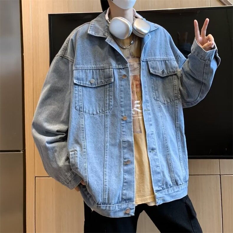 复古渐变牛仔外套男春秋美式潮牌ins宽松工装夹克男J2113-P65,男装夹克,星座1109-3