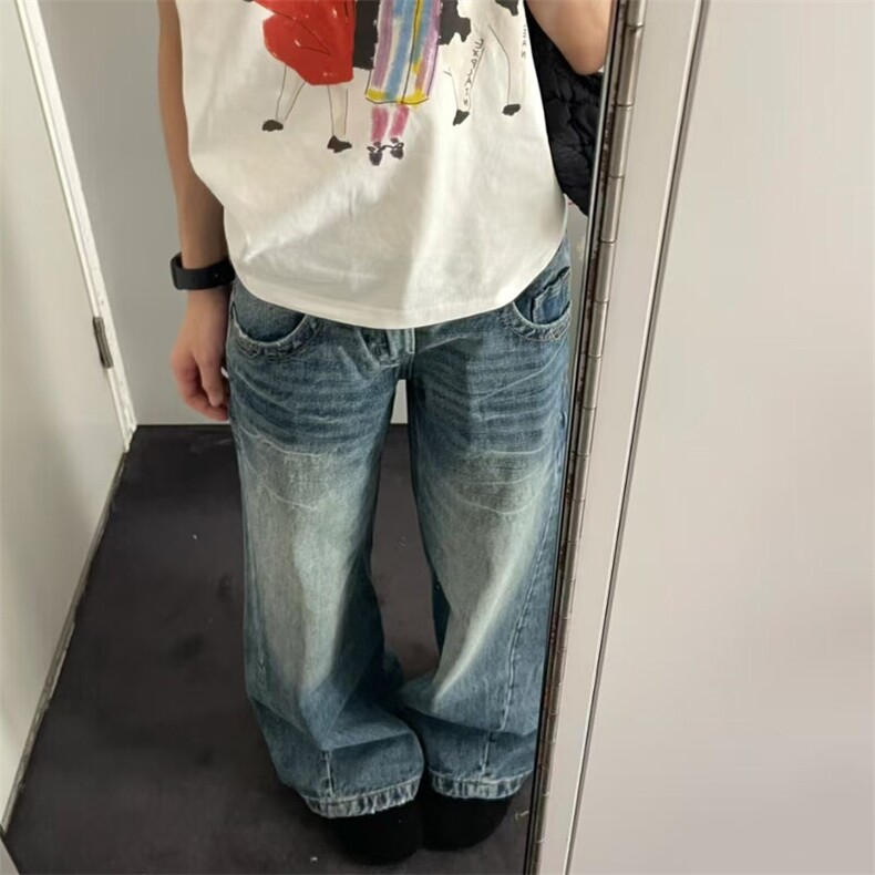 现货高品质美式闪电纹水洗宽松微喇叭牛仔裤GK80-特P45-限价78，男装牛仔裤，星座310A-1