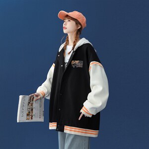 中性风 2026秋季新款连帽棒球服字母印花拼色夹克外套G108P75控98图片