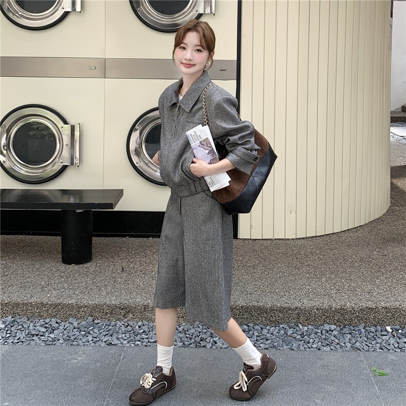 秋季新品老钱风拉链短外套+阔腿裤两件裤2C239-H93-P195-K308,女装套装/套裙,2C239