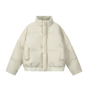 现货5W件冬季三防重磅硬挺boxy短款羽绒立领PU皮棉衣外套加厚棉服图片