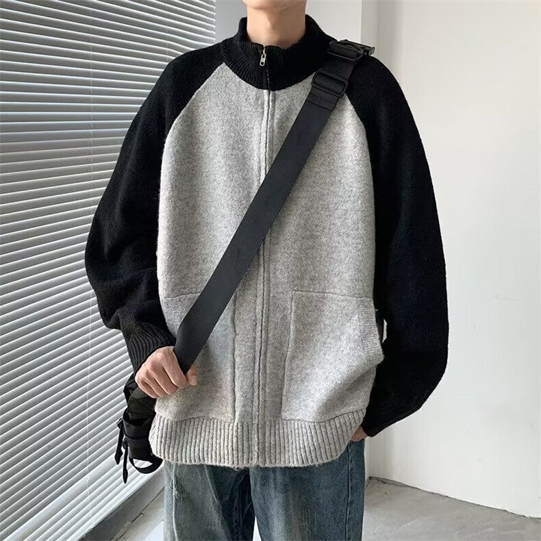 开衫条纹拉链毛衣男百搭针织衫简约外套立领外搭情侣秋冬M279,男装针织衫/毛衣,星座506