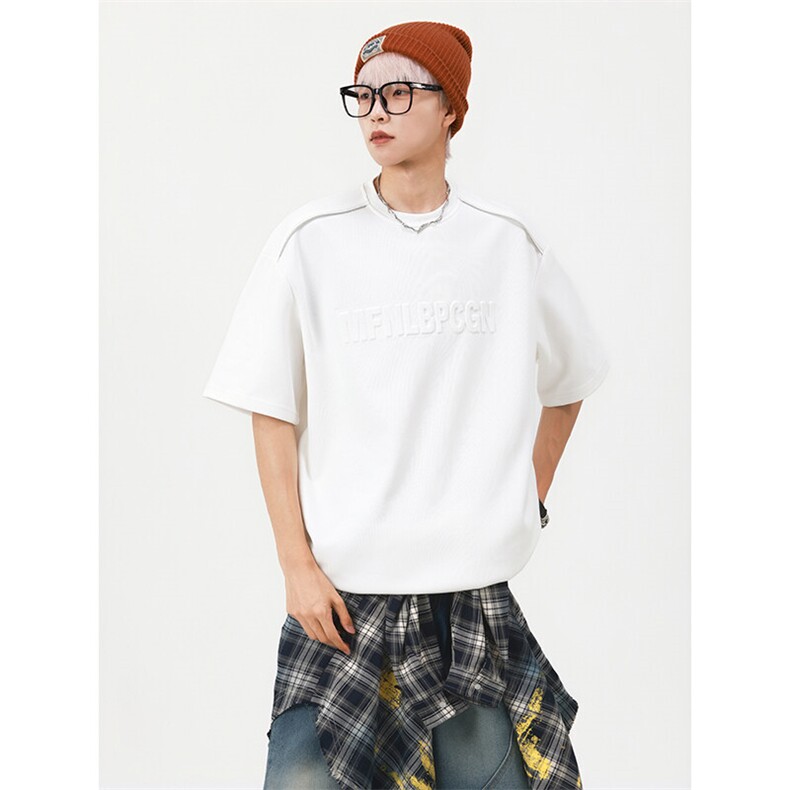 夏季美式高街cleanfit凹凸字母钢印短袖货号T25182P35图片