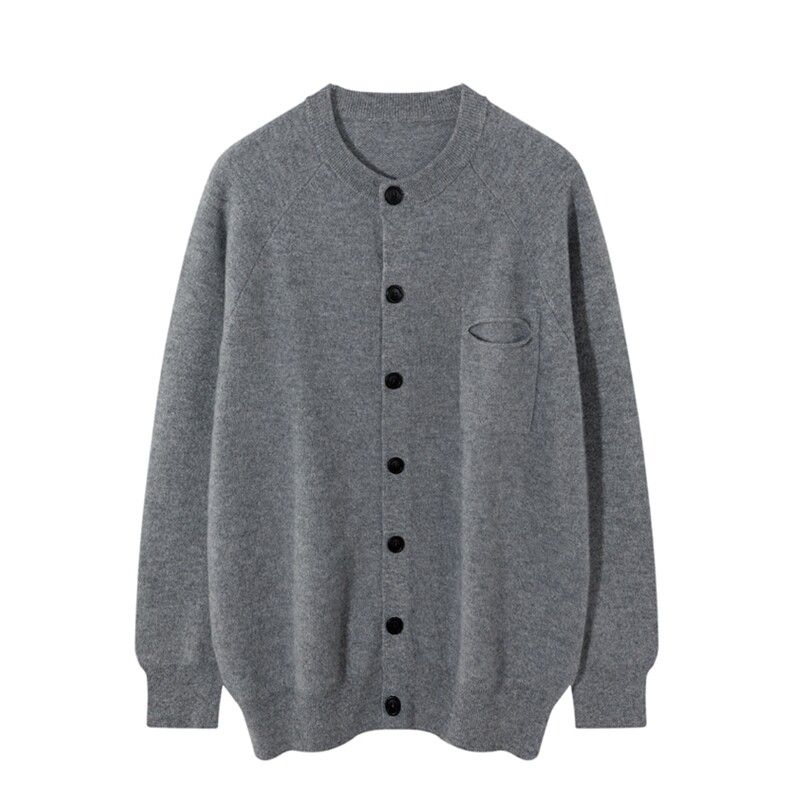 秋冬季新款舒适时尚百搭男士单排扣带兜开衫男装，男装羊绒开衫，麦纱纱羊绒