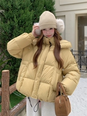 连帽泡芙短款羽绒服外套女冬季2025新款小个子巨好看白鸭绒面包服，女装羽绒服，韩然一族