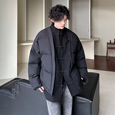 冬款新中式盘扣小立领纯色加厚保暖休闲棉衣外套A071-058-P130，男装棉衣，电商A071