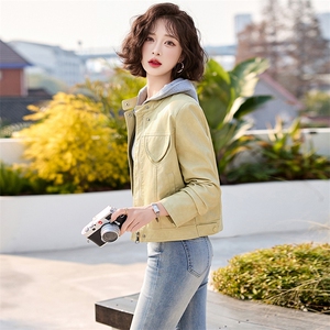 韩城.简约机车服立领亮色pu皮衣短外套皮夹克2025春季潮女拉链款s图片