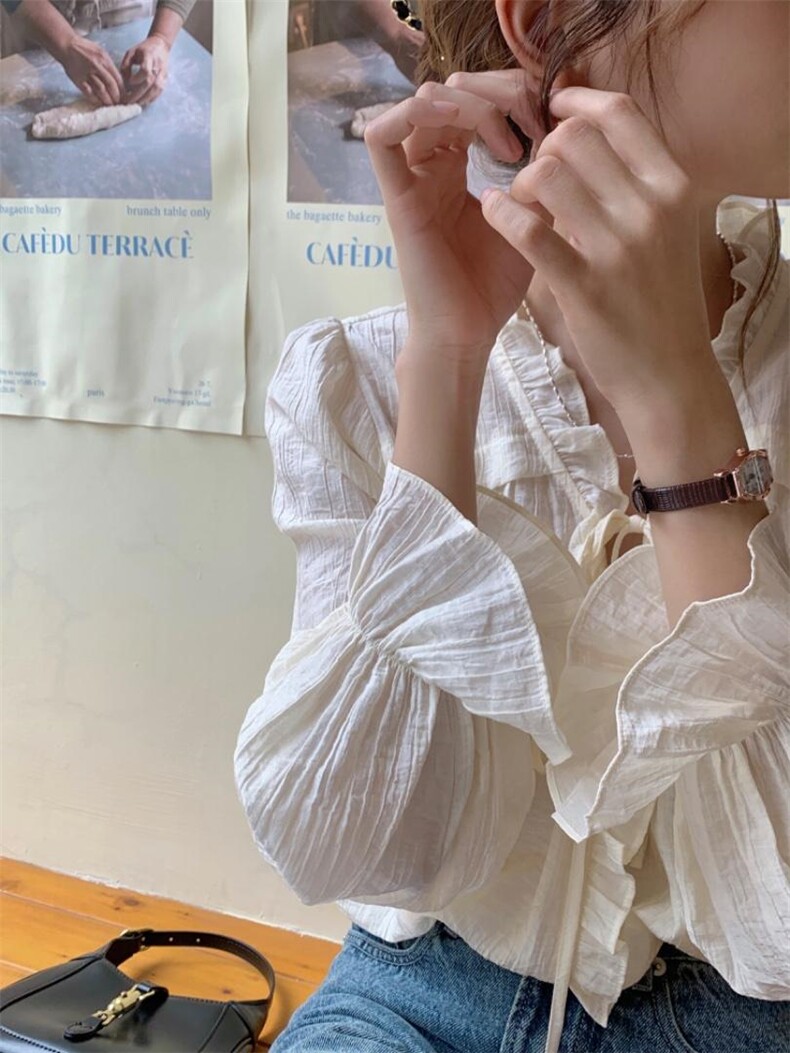 WC0014褶皱系带荷叶边小衫，其它，BD