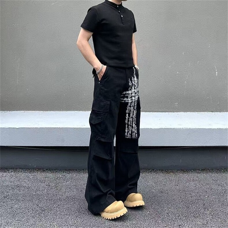 美式复古多口袋褶皱工装裤高街宽松直筒休闲长裤NB228-P60,男装工装外套,星座208-5