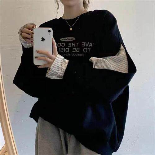 春款假两件卫衣拼衬衣，女装卫衣/绒衫，r+i=aa