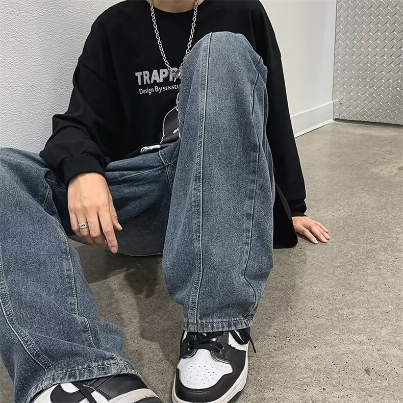 美式ins嘻哈高街做旧水洗阔腿裤直筒宽松中性牛仔裤男女N2033-P45,男装牛仔裤,星座1008