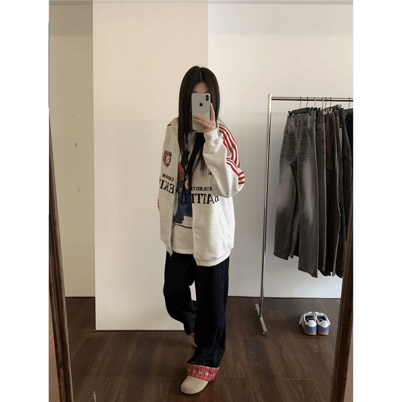 网图现货美式藏青色开衫卫衣男街头潮牌中性穿搭oversize情侣外套,男装卫衣,星座601-1