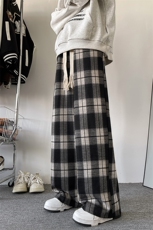 8XL-M特大码休闲裤男加肥加大码格子裤阔腿裤K917p68控88，男装休闲裤，电商D206-1