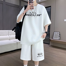 港风套装男宽松菠萝格满天星圆领短袖T恤短裤痞帅套装TZ6628-P50，男装牛仔裤，星座310B-3