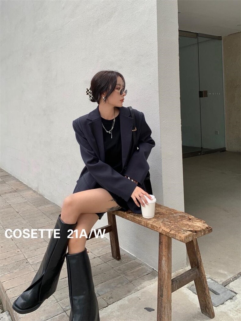 【现货】韩版设计感后背交叉条纹西装外套，女装西装，cosette(4F)