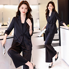 现货2024西装外套夏装新款宽松显瘦减龄西服西裤时尚气质两件套，女装套装/套裙，卡杰菲