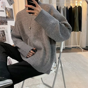慵懒风宽松开叉圆领毛衣男纯色套头毛衣打底针织衫 MY621-P38图片