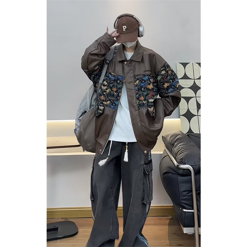 网图切片皮夹克拼接PU皮外套新中式提花小众皮衣PY603-P90,男装夹克,星座1213