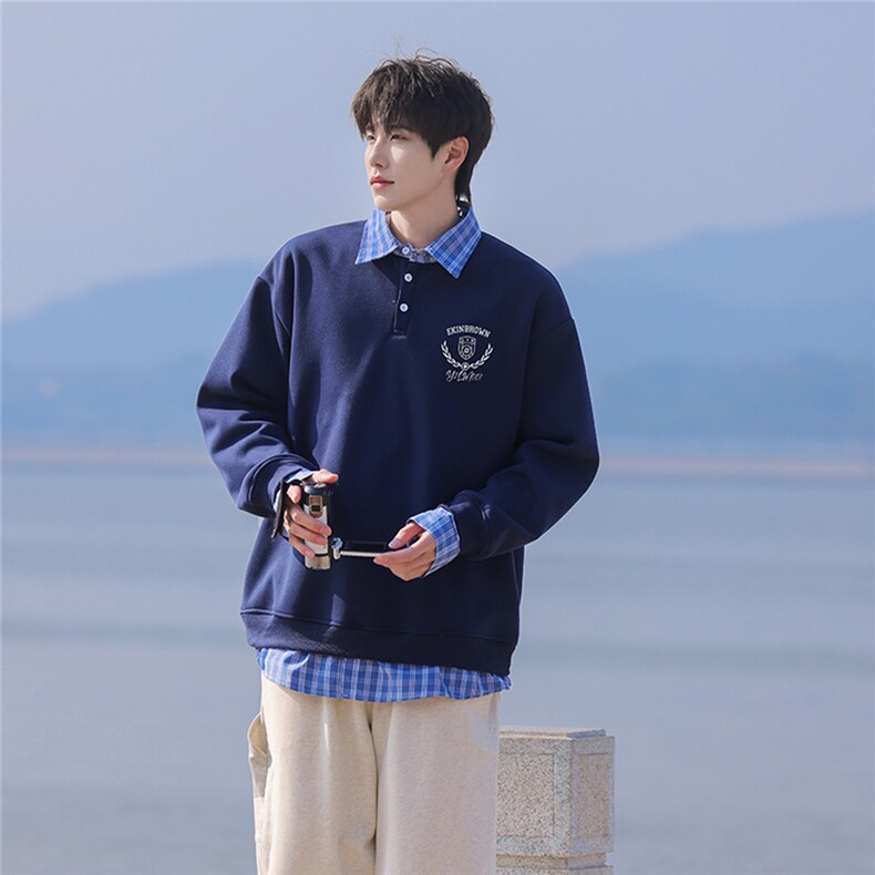 假两件大码M-5XL卫衣表面100%棉底部100%聚酯纤维78074P59控88,男装卫衣,星座226-1
