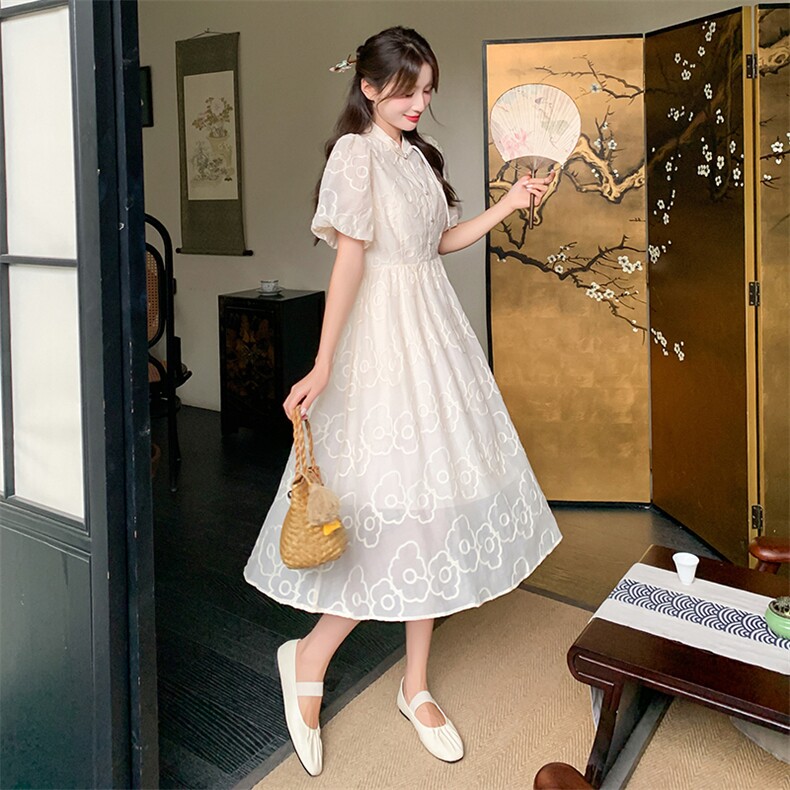 夏季新款女装2025年收腰显瘦海边度假风网纱蕾丝气质连衣裙长裙,女装连衣裙,小九月