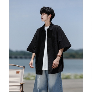 8XL-M泡泡纱盐缩肌理短袖衬衫男夏季冰丝外套防晒衬衣DC28011P36图片