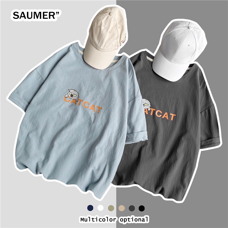 YT26081-P30亚短袖t恤男大码五分袖男宽松七分袖港风摆拍,男装T恤,电商A040