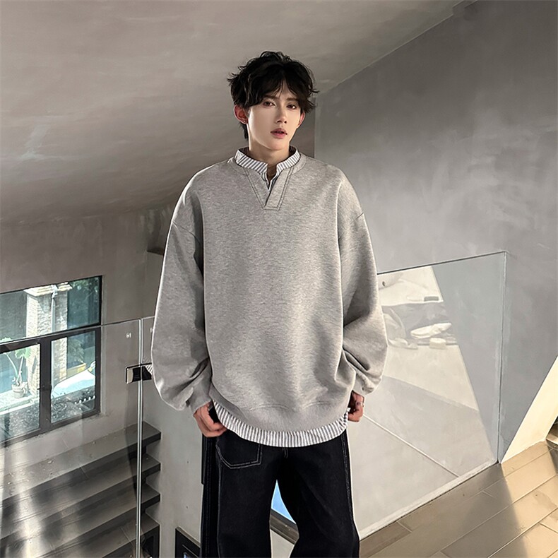 现货三色撞色V领学院风百搭日常休闲潮男卫衣A071-3311-P65,男装卫衣,电商A071
