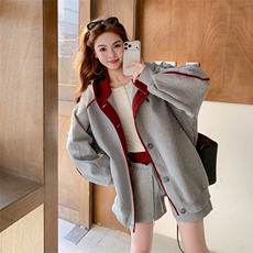 【新款】别致撞色连帽卫衣+短裤套装088-9819P195K318，女装套装/套裙，2C088