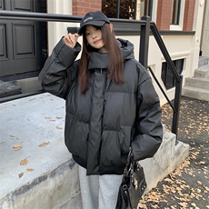现货5W件冬季三防重磅boxy短款羽绒连帽PU皮棉衣外套防风加厚棉服，男装棉衣，电商A486-1
