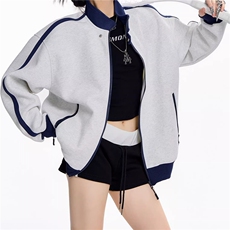 WY841-P65-450克美式慵懒chic新款复古撞色运动休闲立领卫衣外套，女装短外套，星座1811B