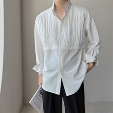 2024轻熟风小众抽褶条纹衬衫立领设计感衬衣演出服CY17/P35特，男装衬衫，电商A243