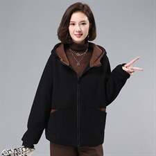 2021年冬季长袖开衫文艺拉链拼接撞色连帽加绒卫衣，女装卫衣/绒衫，叶笙衣