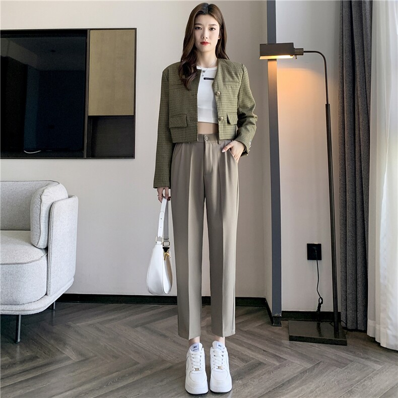 2023秋季新款垂感小西裤显瘦八分九分小个子高腰宽松女裤烟管裤,女装休闲裤,梦白服饰厂