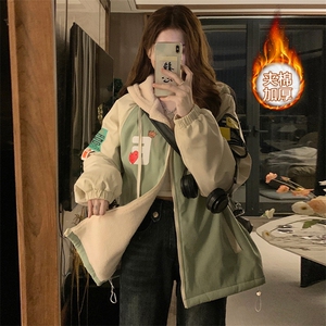 棒球服外套女冬加绒加厚学生宽松风连帽羊羔毛棉衣ins潮C430-P95图片