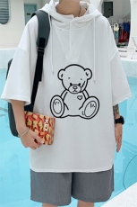LD54174-P45连帽短袖t恤男大码胖子带帽五分袖中袖，男装T恤，电商A040